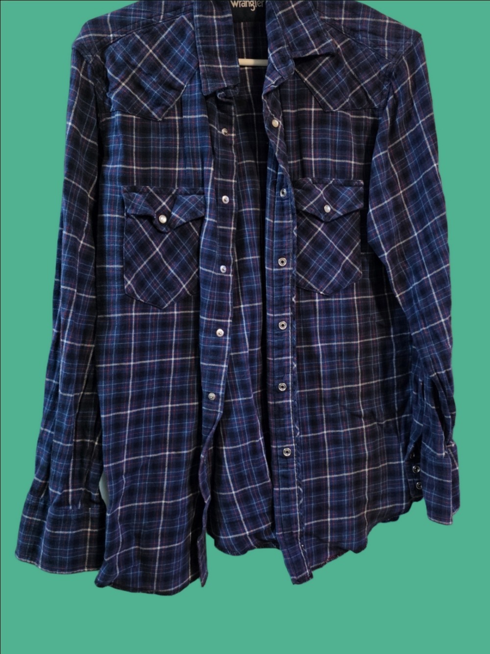 4/$67 Deal! Retro Wrangler Blue Plaid Button-Up Shirt